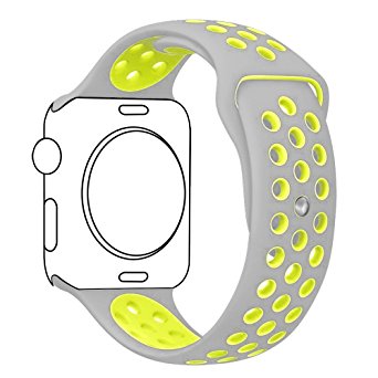 Apple Watch Band, Ocydar Soft Silicone Nike  Sport Style Replacement iWatch Strap Band for Apple Watch Series 1 Series 2, Apple Watch Nike , S/M Size - 38MM Silver / Volt Yellow