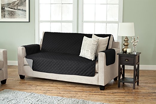 Deluxe Reversible Quilted Furniture Protector. Two Fresh Looks in One. By Home Fashion Designs Brand. (Sofa, Black / Grey)