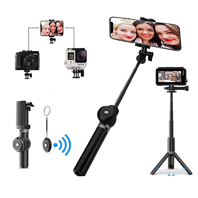 Awezon Selfie Stick, Extendable Selfie Stick Tripod Bluetooth, Portable Wireless Remote Camera Tripod Stand for iPhone x/8/7/6s/Plus Galaxy s9/s8/s7/s6 Note 8, Gopro, More (Black)