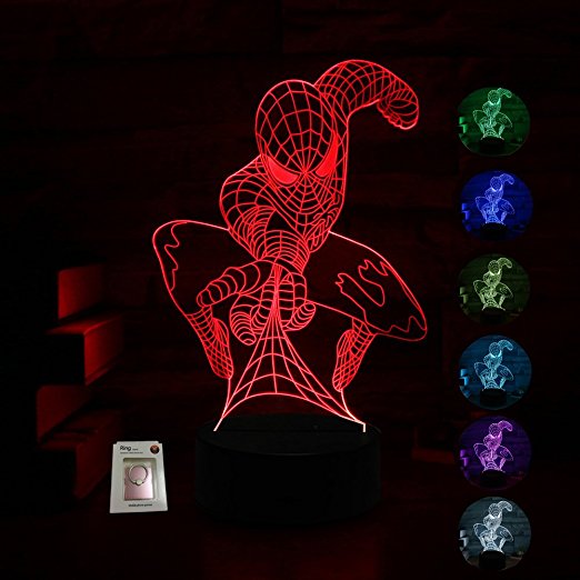 Christmas Gift Night Light for Kids 3D Illusion Lamp Led Desk Table Unique Birthday Gifts for Boys Home Decor Office Bedroom Party Decorations Web Shooter Nursery Lighting 7 Color Bonus Phone Stand