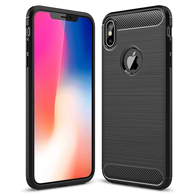 MadeforOnline Rugged Protective case Designed for iPhone Xs MAX (6.5") with Durable Flex TPU Materials, Brush and Carbon Fiber Texture Finishing, Shock Resistant (2018 Release, Black)