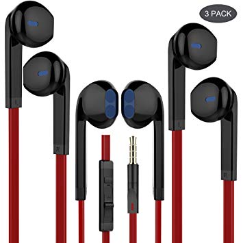 Earbuds, BYZ Wired Earphones with Microphone Stereo in-Ear Headphones for Running Workout Gym (3 Pack)