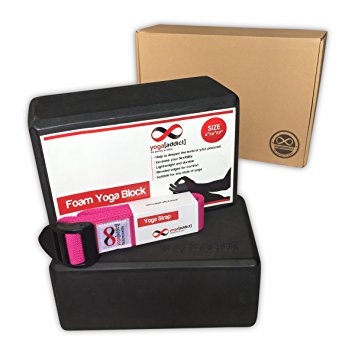 Yoga[Addict]™ Yoga Blocks 2 Pack and Strap Set Combo (4" x 6" x 9" Large Foam Yoga Blocks and 8" Yoga Strap), Yoga Props Package, Starter Kit, Beginners Kit, For Any Type of Yoga Styles, Perfect For P90X Program, Premium Quality