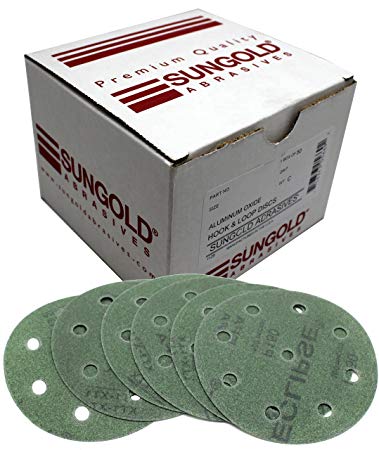 Sungold Abrasives 05669 5" x 9 Hole 150 Grit Eclipse Film Sanding Discs Stearated Aluminum Oxide Hook & Loop Backing for Festool Sanders (50 Per Box)