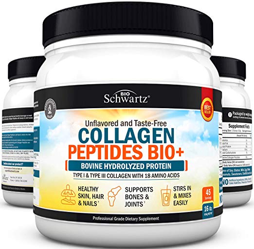 Collagen Peptides Powder with Amino Acids – Promotes Healthy Skin Hair and Nails – Bone and Joint Support - Hydrolyzed, Unflavored, Grass Fed, Pasture Raised, Non GMO, Gluten Free - Easy to Mix - 16oz