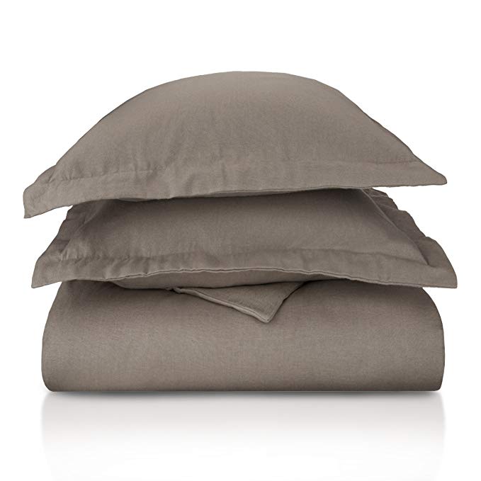 Superior Premium Cotton Flannel Duvet Cover Set, All Season 100% Brushed Cotton Flannel Bedding, 3-Piece Set with Duvet Cover and Pillow Shams - Grey Solid, King/California King