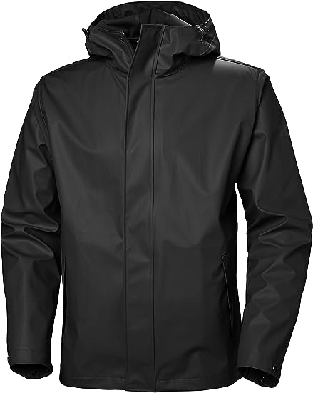 Helly Hansen Men's Moss Hooded Fully Waterproof Windproof Raincoat Jacket, 990 Black, Small