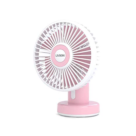 LIVION 5.5" USB Desk Fan - Mini Portable Fan with Adjustable Tilting Head - Handheld Fan for use in The Office or Home - Personal Fan - Table Fan (Battery or USB Powered) (Pink)