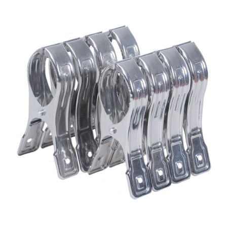 Ecrocy 8 Pack Stainless Steel Beach Towel Clips - Jumbo Size- Keep Your Towel From Blowing Away,clothes Lines