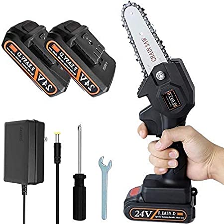 Mini Chainsaw, 4 Inch Cordless Electric Power Chain Saw Portable with 2PCS Batteries 24V Electric Chainsaw for Courtyard Tree Branch Pruning Wood Cutting