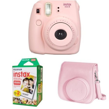 Fujifilm Instax Mini 8 (Pink)   Instax Mini Twin Pack Film   Instax Groovy Case (Pink)