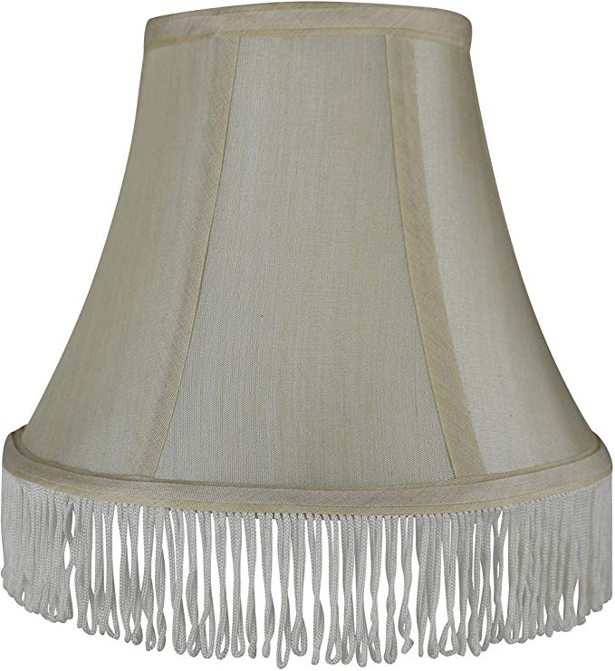 Urbanest Silk Bell Lamp Shade, 5-inch by 9-inch by 7-inch, Cream with White Fringe, Spider-Fitter