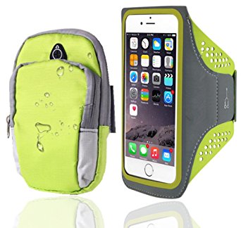 NewVan Tech 2 PCS Sport Armband, Armband and Arm Pocket, Water Resistant Running Armband Arm Pag Multifunctional Pockets, for all 3.5~5.8” smartphone (Green)