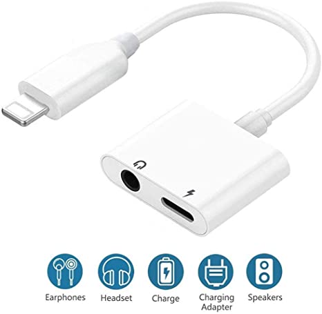 [Apple MFi Certified] Lightning to 3.5mm Headphone Jack Adapter, 2 in 1 iPhone Headphones Adapter Audio & Charger, Headphone Jack Aux Adapter Dongle for iPhone Xs/Xs Max/XR/ 8/8 Plus/X (10) Splitter