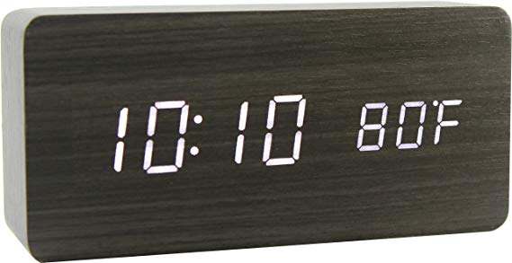 Vinlite Black Wood White LED Alarm Clock