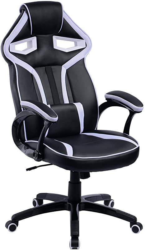 Gaming Chair with Adjustable Lumbar Cushion and Rocking Function, Racing Office Chair, Chaise Gamer