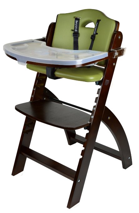 Abiie Beyond Wooden High Chair with Tray. The Perfect Seating Highchair Solution for Your Child As Toddler's or a Dining Chair (6 Months up to 250 Lb) (Mahogany - Olive Cushion)