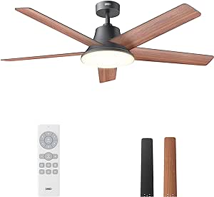 Dreo 52" Black Ceiling Fan with Light and Remote Control,6 Speeds, Quiet Reversible DC Motor,5 Color Temperature Dimmable Ceiling Fans for Bedroom, Living Room, Dining Room, Easy to Install, Timing