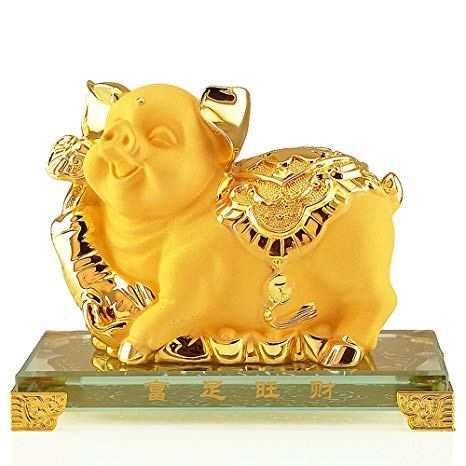 Wenmily 2019 Chinese Zodiac Pig Year Golden Resin Collectible Figurines Table Decor Statue