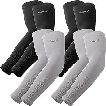 YQXCC 4 Pairs UV Sun Protection Arm Sleeves - Tattoo Cover Up - UPF 50 Sports Compression Cooling Sleeve for Men & Women