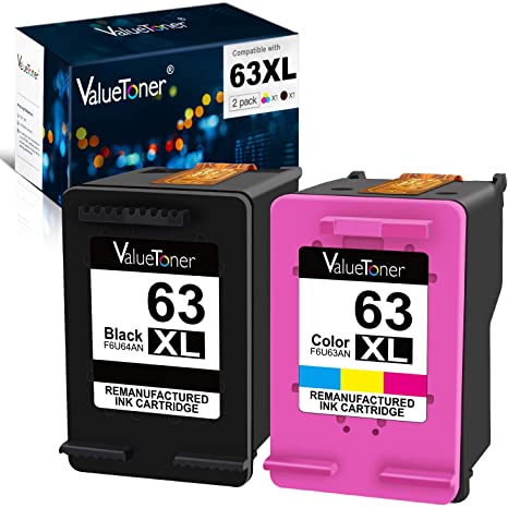 Valuetoner Remanufactured Ink Cartridge Replacement for Hewlett Packard HP 63XL 63 XL F6U64AN F6U63AN (1 Black, 1 Color) 2 Pack for DeskJet 1110 1112 2130 3630 3632 Envy 4520 OfficeJet 3830 4650