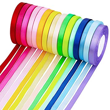 Supla 16 Colors 400 Yard Fabric Ribbon Silk Satin Roll Satin Ribbon Rolls in 2/5 Wide, 25 Yard/roll,16 rolls,Satin Ribbon Fabric Ribbon Embellish Ribbon Ribbon for Bows Crafts Gifts Party Wedding