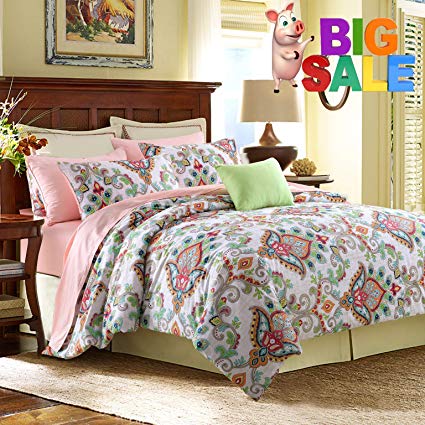 Softta Bedding Damask Floral Medallion Pattern 3 pcs 1 Duvet Cover+ 2 Pillowcases Paisley Modern Bedding Set 100% Egyptian Cotton Full Size