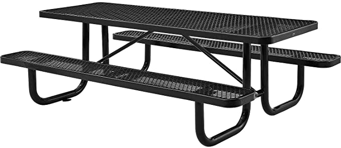 8' Rectangular Picnic Table, Surface Mount, Black (96" Long)