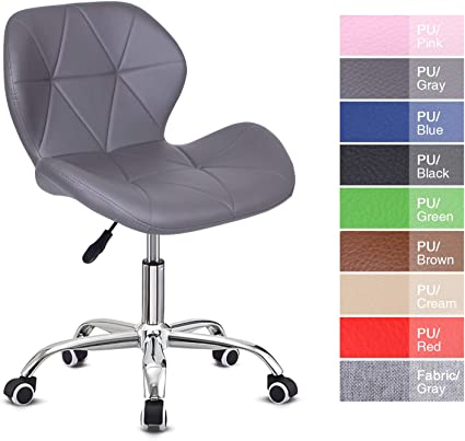 Grey Desk Chair,PU Leather Computer Swivel Chair Adjustable Height Comfy Office Chair Padded Study Chair,Home/Office Furniture