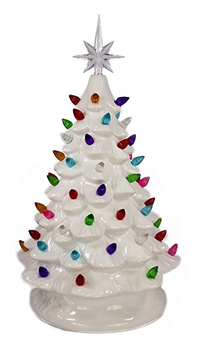ReLIVE Christmas Is Forever Lighted Tabletop Ceramic Tree (14.5" White Tree/Multi Color Lights)
