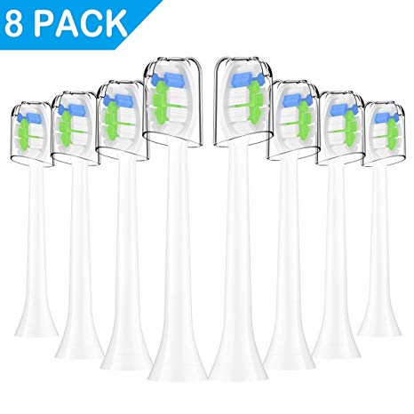 Replacement Toothbrush Heads Compatible with Phillips Sonicare Electric Toothbrush DiamondClean, HealthyWhite, FlexCare, EasyClean, Essence , PowerUp, 8 Pack-White