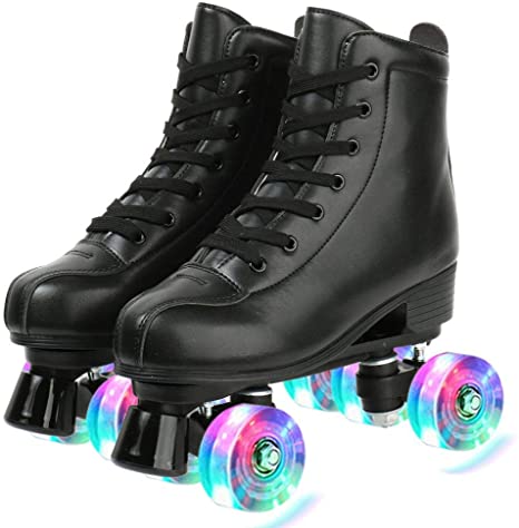 DUBUK Roller Skates, Double-Row Roller Skates for Unisex, Roller Skates PU Leather High-top Roller Skates Four-Wheel Roller Skates Shiny Roller Skates