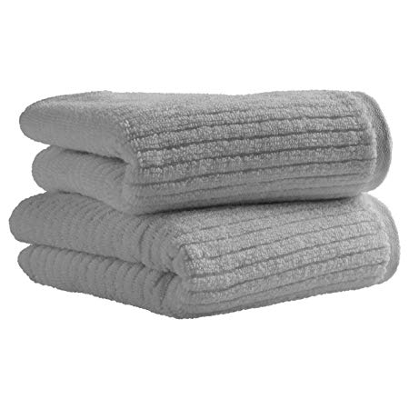 Rivet Ribbed Cotton Hand Towel Set, 2-Pack, Pewter