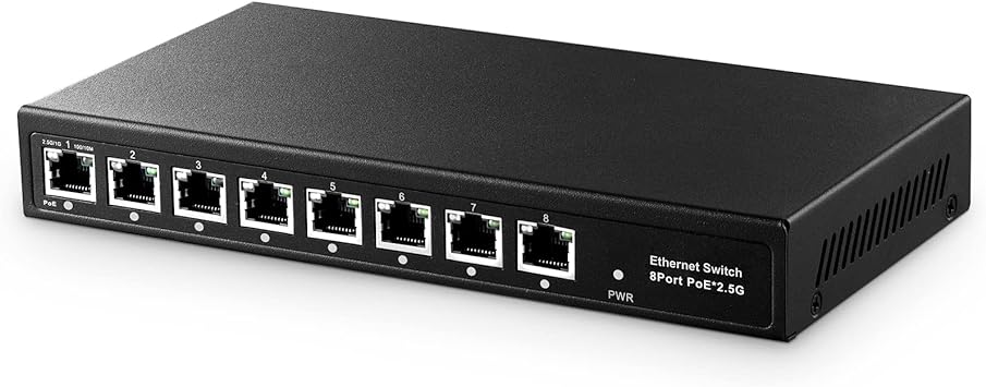 Binardat 8 Port 2.5G PoE Switch, 8 x 2.5 Gigabit RJ-45 Base-T Ports, IEEE802.3af/at, 120W Power Supply, Unmanaged Multi-Gigabit Desktop Ethernet Switch