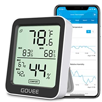 Govee Bluetooth Hygrometer Thermometer, Humidity Temperature Gauge with Remote Monitor, Large LCD Display, Notification Alert with Max Min Records, 2 Years Data Storage Export, Black