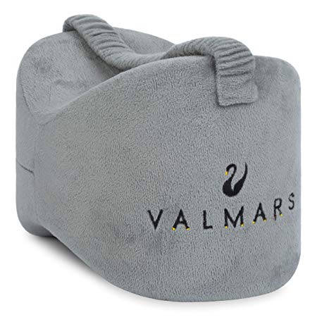 Valmars Memory Foam Knee Pillow | Pain relief for back, hip, pregnancy, sciatica, arthritis | Orthopaedic Cushion with Washable Cover and Elastic Strap | Extra Cover with no strap and handbag included