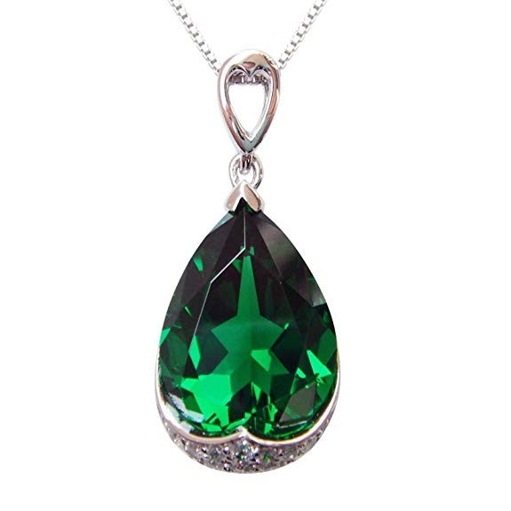 Navachi 925 Sterling Silver 18k White Gold Plated 10.5ct Pear Emerald Az9639p Necklace Pendant 18"