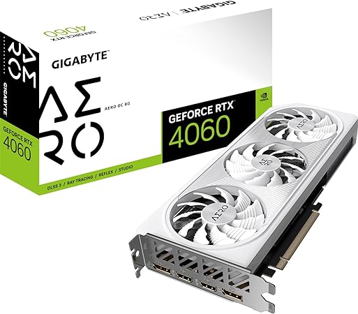 Gigabyte NVIDIA GeForce RTX 4060 AERO OC Graphics Card - 8GB GDDR6, 128-bit, PCI-E 4.0, 2550MHz Core Clock, 2x DP 1.4, 2x HDMI 2.1a, NVIDIA DLSS 3 - GV-N4060AERO OC-8GD