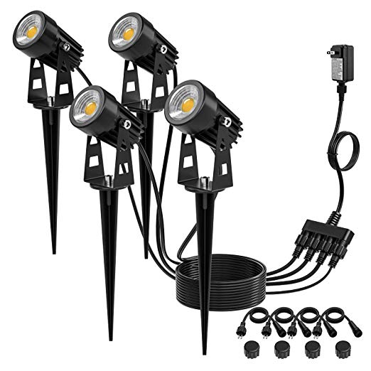 Kohree Low Voltage Landscape Lights, 12V Plug in LED Outdoor Landscape Spotlight Garden Lights Ground lights, IP65 Waterproof (Pack of 4), UL Adapter