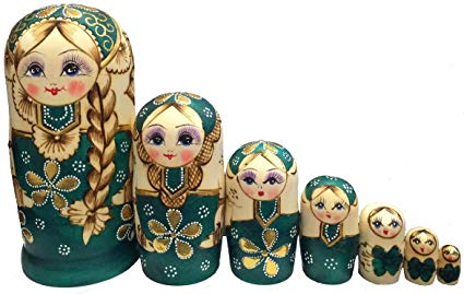 King&Light 7pcs Green Sweater Girl Russian Nesting Dolls Matryoshka toys by K&L