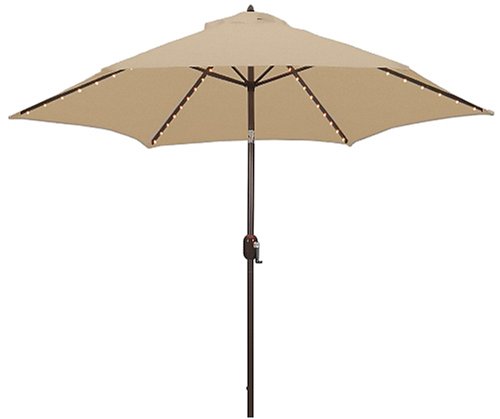 Tropishade Tropilight LED Lighted 9 ft Bronze Aluminum Market Umbrella with Beige Polyester Cover