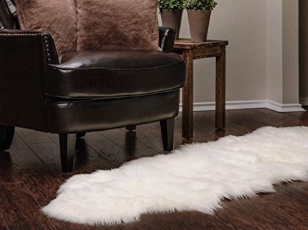 Chanasya Super Soft Faux Fur Fake Sheepskin White Sofa Couch Stool Casper Vanity Chair Cover Rug/Solid Shaggy Area Rugs for Living Bedroom Floor - Off White 2ft x 6ft