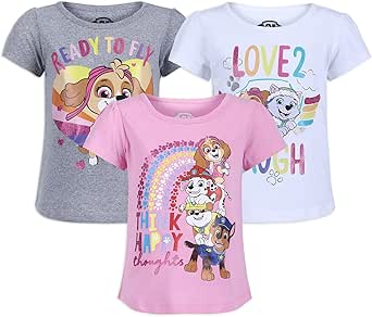 Paw Patrol Nickelodeon Girls Short Sleeve Shirt 3 Pack for Toddler and Little Kids