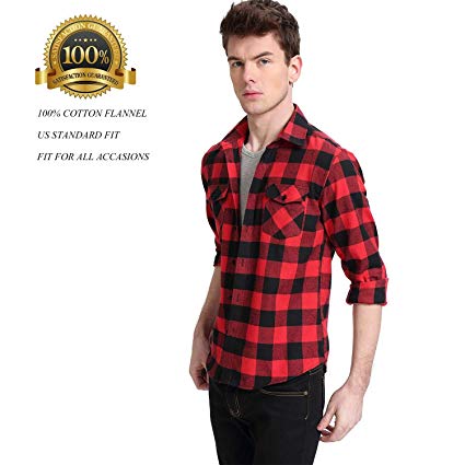MCEDAR Men’s Plaid Flannel Shirts-Long Sleeve Casual Button Down Slim Fit Outfit for Camp Hanging Out or Work