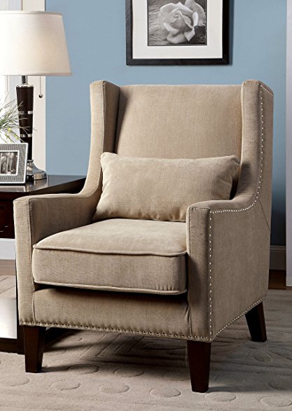 Furniture of America Aiza Contemporary Upholstered Wingback Accent Chair, Ivory