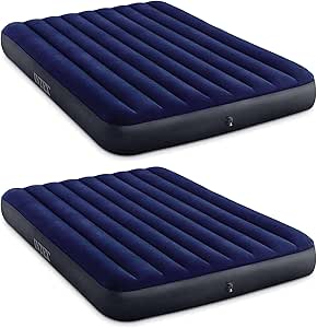 Intex 10 Inch Dura Beam Fiber Tech Vinyl Standard Downy Air Mattress with Plush Top and 2 in 1 Valve, Queen (Pump Not Included) (2 Pack)