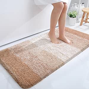 OLANLY Bathroom Rug Mat 44x24, Extra Soft and Absorbent Microfiber Bath Rugs, Non-Slip Plush Shaggy Bath Carpet Runner, Machine Wash Dry, Bath Mats for Bathroom Floor, Tub and Shower, Beige