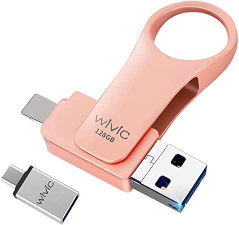 USB 3.0 Flash Drives 128GB, WIVIC Photo Stick for Photos High Speed Memory Stick, Phone External Storage Compatible with i_Phone/iPad/Android/PC(Gold)