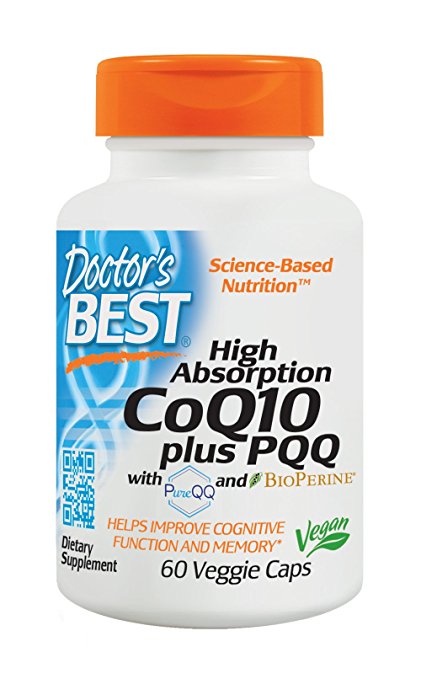 Doctor's Best High Absorption CoQ10 plus PQQ, Gluten Free, Naturally Fermented, Vegan, Heart Health and Energy Production, 60 Veggie Caps