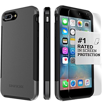 iPhone 7 Plus Case, (Gray Black) Dual-Layer Inspire SaharaCase Protective Kit Bundle with [ZeroDamage Tempered Glass Screen Protector] Slim Fit [ Shockproof Bumper] Rugged Protection